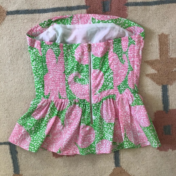 Lilly Pulitzer Shandy Peplum Top Pink Green 2 - Picture 4 of 7